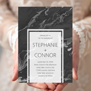 Faire-part de mariage moderne en marbre noir gris