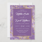 Faire-part de mariage Moderne En Marbre Or Et Viol (Devant)