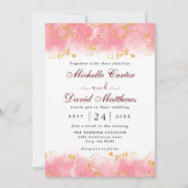 Faire-part de mariage moderne en marbre rose et or (Devant)