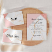 Faire-part de mariage moderne en marbre rose et or