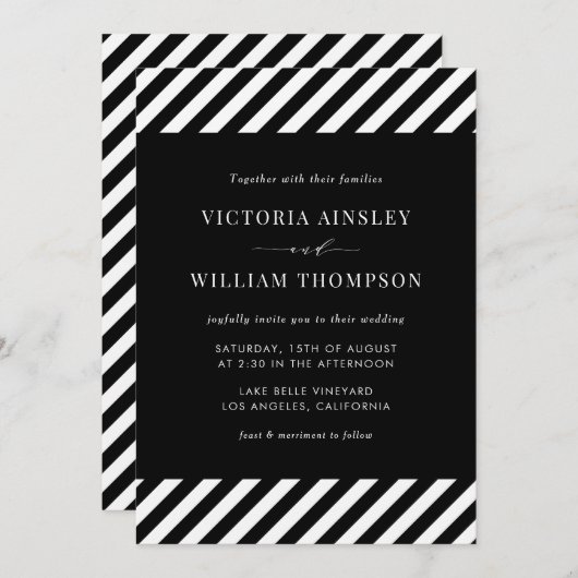 Faire-part de mariage moderne en noir et blanc (Devant / Derrière)