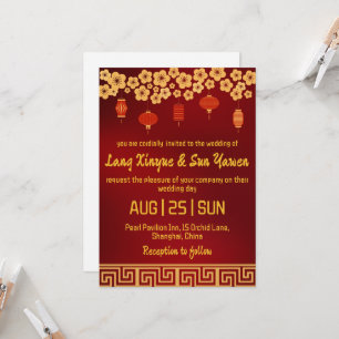 faire-part de mariage moderne en or chinois