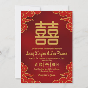 faire-part de mariage moderne en or chinois