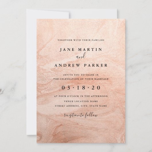 Faire-part de mariage moderne en or rose (Devant)