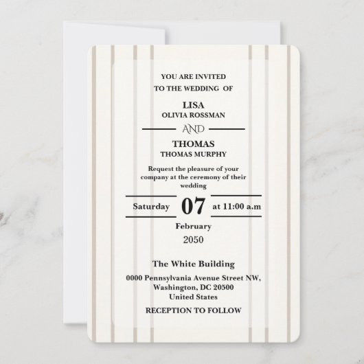 Faire-part de mariage moderne et chic à rayures (Devant)