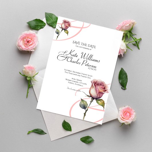 Faire-part de mariage moderne et poussiéreuse rose