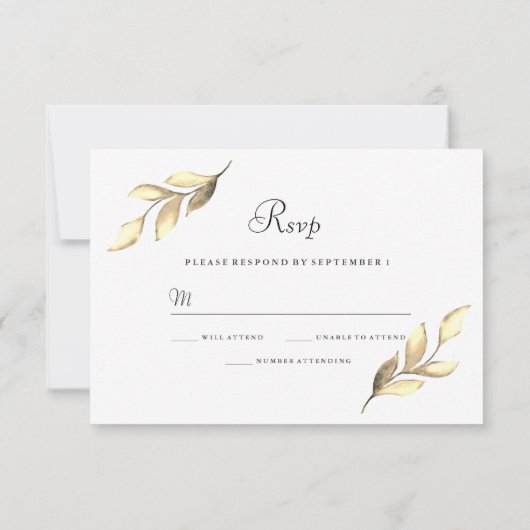 Faire-part de mariage moderne feuille d'or élégant (Dos)