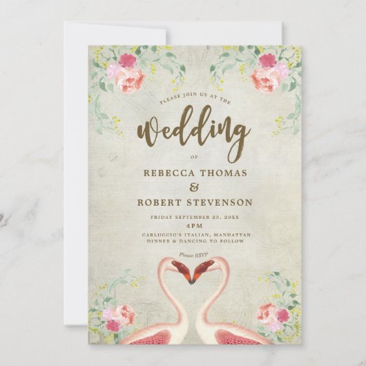 faire-part de mariage moderne flamand rose (Devant)