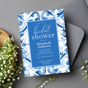 Faire-part de Mariage Moderne Fleur Bleu Delft