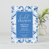 Faire-part de Mariage Moderne Fleur Bleu Delft (Debout devant)