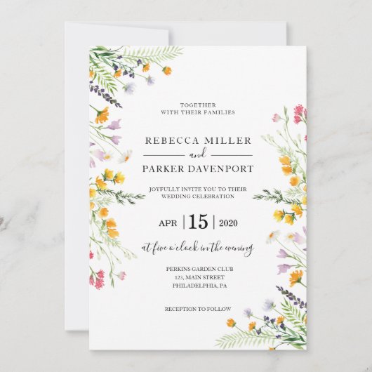 Faire-part de mariage moderne fleur sauvage printe (Devant)