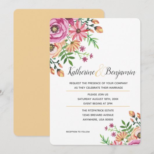 Faire-part de mariage moderne Fleurs de pêcher (Devant / Derrière)