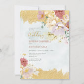 Faire-part de mariage moderne Floral Plantée Or (Devant)