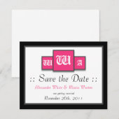 Faire-part de mariage moderne fuchsia à trois mono (Devant / Derrière)