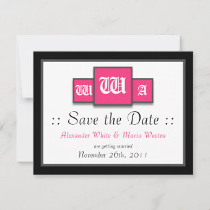 Faire-part de mariage moderne fuchsia à trois mono