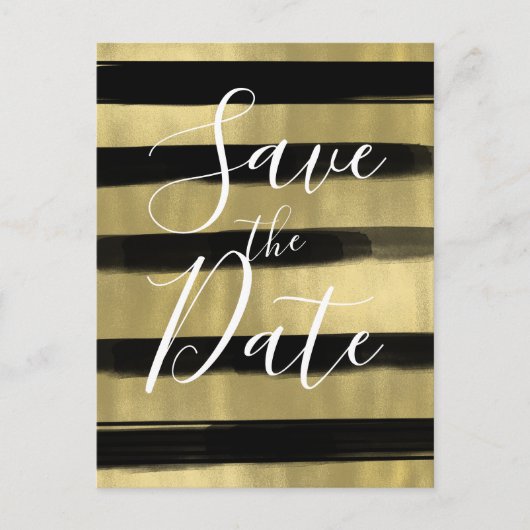Faire-part de mariage moderne glamour noir et or (Devant)