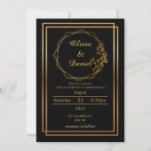 Faire-part de mariage moderne Gold Frame sur Noir (Devant)