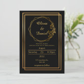 Faire-part de mariage moderne Gold Frame sur Noir (Debout devant)
