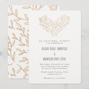 Faire-part de mariage moderne Golden Wreath Heart
