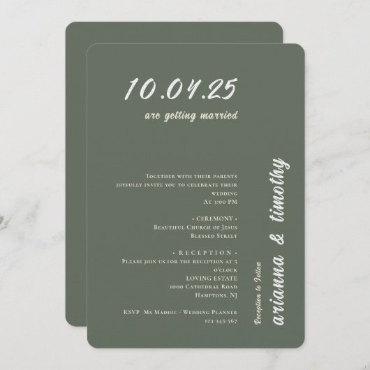 Faire-part de mariage moderne Green Sage (Devant / Derrière)