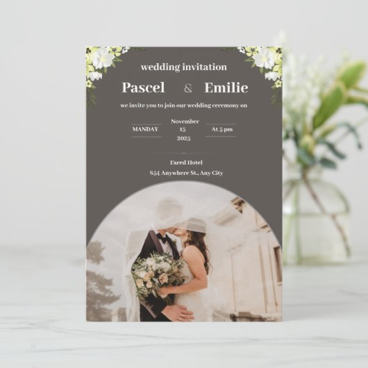 Faire-part de mariage moderne gris (Debout devant)