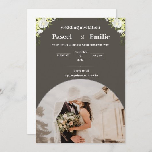 Faire-part de mariage moderne gris (Devant / Derrière)