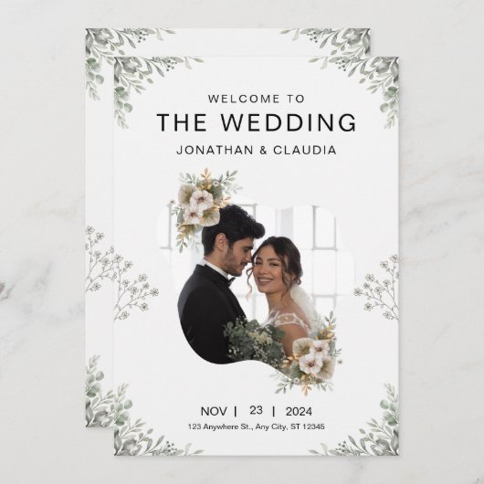 Faire-part de mariage moderne gris personnalisé (Devant / Derrière)