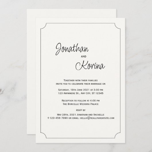 Faire-part de mariage moderne ivoire (Devant / Derrière)