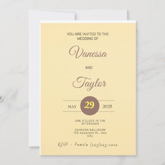 Faire-part de mariage moderne jaune ambre (Devant)