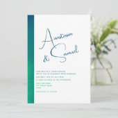 Faire-part de mariage moderne minimaliste Turquois (Debout devant)