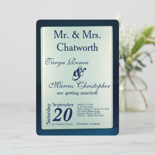 Faire-part de mariage moderne miroir en verre dépo (Debout devant)