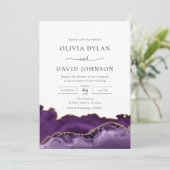 Faire-part de mariage moderne moderne violet or âg (Debout devant)