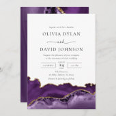 Faire-part de mariage moderne moderne violet or âg (Devant / Derrière)