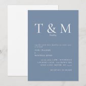 Faire-part de mariage moderne Monogramme Pervenche (Devant / Derrière)