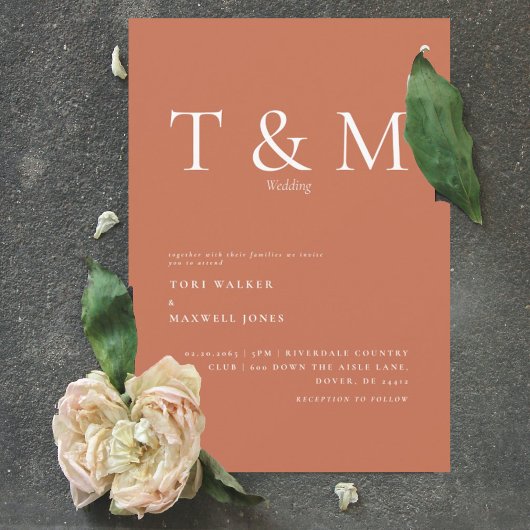 Faire-part de mariage moderne Monogramme Terracott
