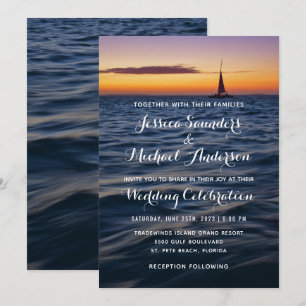 Faire-part de mariage moderne nautique Sunset Sail