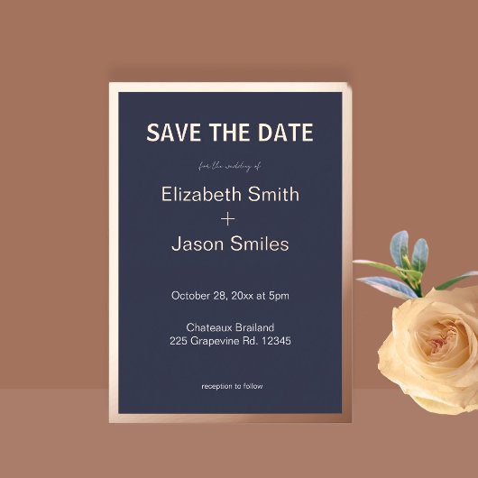 Faire-part de mariage moderne Navy avec bordure do