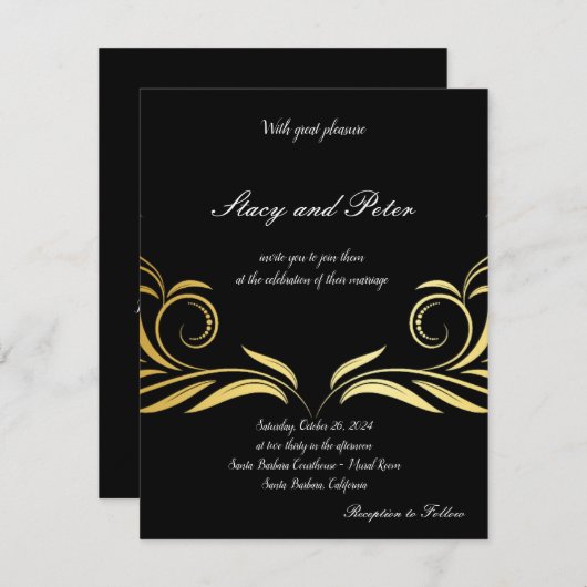 Faire-part de mariage moderne noir (Devant / Derrière)