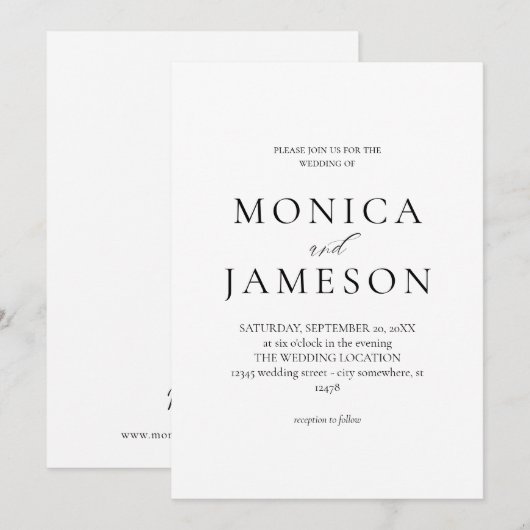 Faire-part de mariage moderne Noir & Blanc 2v (Devant / Derrière)