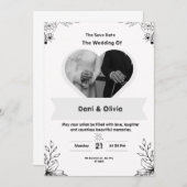 Faire-part de mariage moderne noir et blanc (Devant / Derrière)