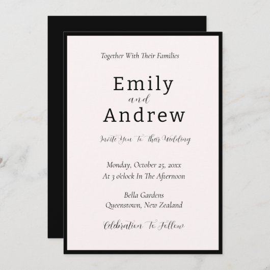 Faire-part de mariage moderne noir et blanc (Devant / Derrière)