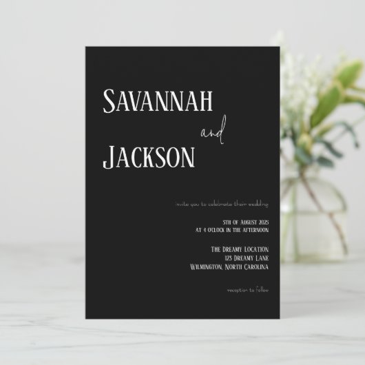 Faire-part de mariage moderne noir et blanc (Debout devant)