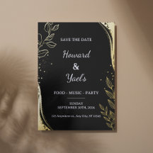 Faire-part de mariage moderne noir et or