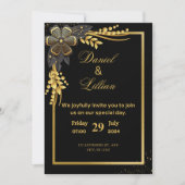 Faire-part de mariage moderne Noir et Or (Devant)