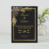Faire-part de mariage moderne Noir et Or (Debout devant)
