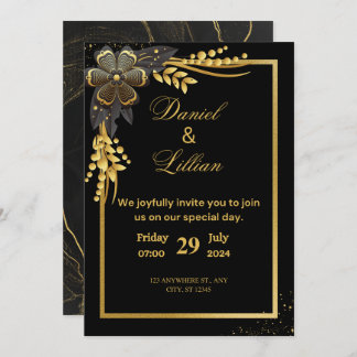 Faire-part de mariage moderne Noir et Or