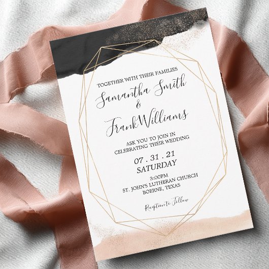 Faire-part de mariage moderne noir et rose blush