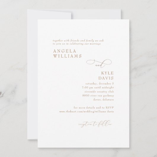 Faire-Part de Mariage Moderne Or et Blanc Sans Par (Devant)