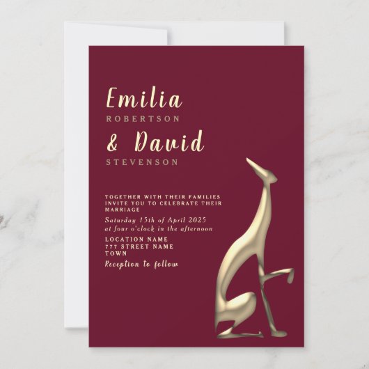 Faire-part de mariage moderne or et bordeaux (Devant)