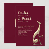 Faire-part de mariage moderne or et bordeaux (Devant / Derrière)